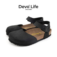 的的的沃 Devo Life  的的沃 Devo Life   Life Life软木鞋女包头日系韩版休闲复古简约文艺夏季凉鞋66031 黑色油腊皮 38