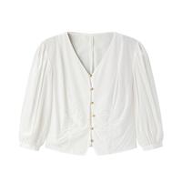 【品质收腰上衣】夏简约收腰V领泡泡袖女衬衫