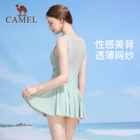 CAMEL【夏季款】骆驼连体泳衣女士款遮肚子遮肉裙式游泳泡温泉性感泳装 M 【常规款】蓝色/白色，Y0S1WG606A5（连体平角裤）
