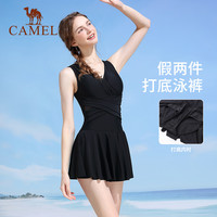 CAMEL【夏季款】骆驼连体泳衣女士款遮肚子遮肉裙式游泳泡温泉性感泳装 XXL 【常规款】蓝色/白色，Y0S1WG606A5（连体平角裤）