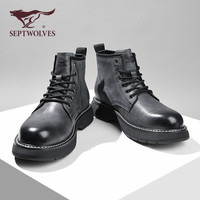 七匹狼男鞋夏季保暖马丁靴男士工装高帮真皮靴子复古雪地靴男款 99元品牌男袜 38