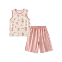 棉花堂（cottontown）【100%棉+抗菌】棉花堂儿童背心套装夏季宝宝夏装女童男童无袖套 灰粉 110