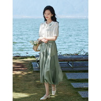 茵曼（INMAN）时尚清新半身裙女夏季小众松紧腰中长款蓬蓬裙 墨绿色-新 L