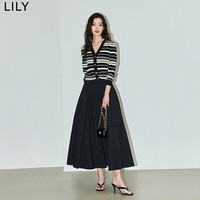 LILY夏女装赫本风复古通勤款优雅休闲显瘦高腰A字半身裙 510黑 M