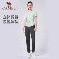 骆驼瑜伽服套装女夏季户外跑步服短袖运动服时尚服清爽吸汗 L