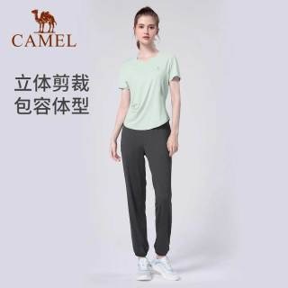 骆驼 CAMEL瑜伽服套装女夏季户外跑步服短袖运动服时尚服清爽吸汗 S