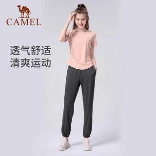 骆驼 CAMEL瑜伽服套装女夏季户外跑步服短袖运动服时尚服清爽吸汗 S