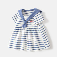 婴幼儿裙装女童海军领条纹短袖连衣裙儿童裙子宝宝夏装演出服新款