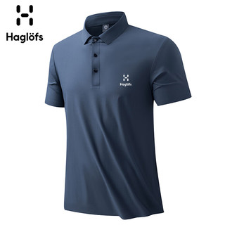 HAGLOFS火柴短袖T恤男士夏季无痕冰丝翻领POLO衫透气速干上衣 宝蓝色 L