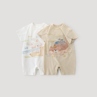 巴厘小猪婴儿夏装男宝短袖薄款哈衣超萌可爱女宝衣服夏季小月龄宝宝连体衣 米白 66cm