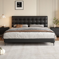 中派华夫格高箱储物床 真皮双人床主卧软包白蜡木纹实木头层牛皮床 单床 1.8X2.0【框架床/10CM排骨架】