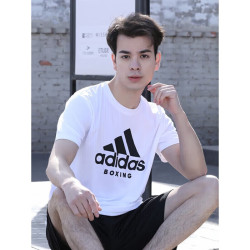 adidas 男子透气舒适圆领休闲运动短袖T恤ADICTB-WB 白/黑