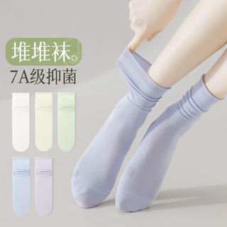 【堆堆袜】袜子女夏季薄款凉感中筒月子袜配乐福鞋不掉跟白色女袜