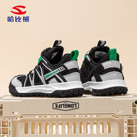 哈比熊男童春秋儿童运动鞋软底轻便夏季跑步鞋女童2024旋钮扣鞋 黑灰 （双网面）春秋款 34 鞋内长22.0cm