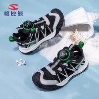 哈比熊男童春秋儿童运动鞋软底轻便夏季跑步鞋女童2024旋钮扣鞋 黑灰 （单网镂空）夏季款 33 鞋内长21.3cm