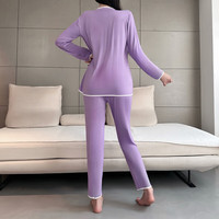 欲动秋冬隐形拉链开裆睡衣家居服套装免脱开档裤可外穿女全拉链裤方便 紫罗兰 均码