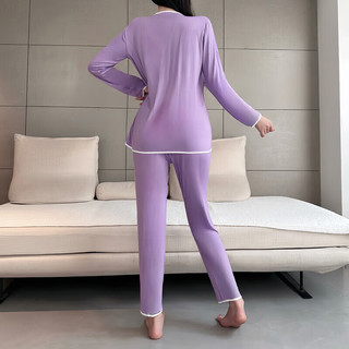 欲动秋冬隐形拉链开裆睡衣家居服套装免脱开档裤可外穿女全拉链裤方便 紫罗兰 均码