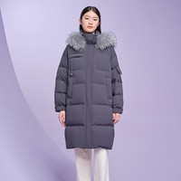 坦博尔羽绒服女时尚大毛领中长款宽松御寒保暖外套TB331768