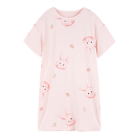 YeeHoO英氏女童夏季睡裙短袖薄款大童女孩公主风a类抗菌家居服 粉色小兔 120