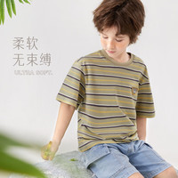 多妙屋男童T恤2025夏季新款儿童条纹短袖中大童圆领帅气上衣打底衫薄 常规 150