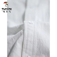 啄木鸟（TUCANO）七分袖衬衫男夏季韩版潮流立领帅气亚麻春秋长袖衬衣中袖棉麻男士 白色 【七 分袖】 M 【105斤以下】