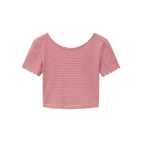 乐町露背T恤女23夏纯欲风短袖C2DAD2202 红条纹 S