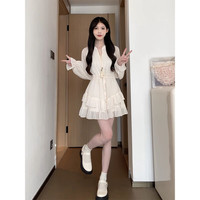 雪妃蓝琪森系甜美连衣裙2024新款韩版气质收腰显瘦短裙花边氛围感a字裙子