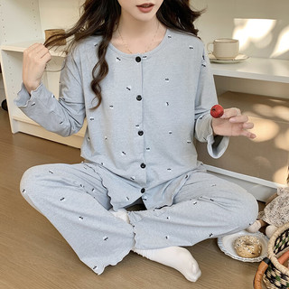 曼妮朵春夏秋季薄款莫代尔带胸垫月子服免穿内衣产后哺乳睡衣家居服 HY4400【带胸垫莫代尔】 M码，150-160cm【115斤内】