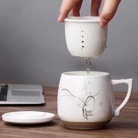 束氏茶道 SHUSHI TEA CEREMONY 350ml手绘陶瓷水杯茶具茶杯陶瓷办公杯花茶杯功夫泡茶杯茶水分离