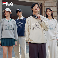 FILA 斐乐官方情侣装套头男卫衣秋季V领学院风宽松上衣