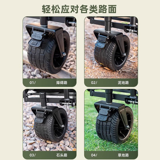 野徒者露营车户外推车野餐车儿童可躺露营装备折叠摆摊营地车小买菜车 白绿-16寸【飞机轮】+120桌子 升级加粗全钢车架