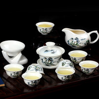 杰艺 陶瓷功夫茶具套装整套青花简易茶海青花瓷盖碗茶杯套装家用茶具 12头功夫茶具(金茶圣) 普通包装