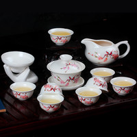 杰艺 陶瓷功夫茶具套装整套青花简易茶海青花瓷盖碗茶杯套装家用茶具 12头功夫茶具(兰牡丹) 礼盒包装