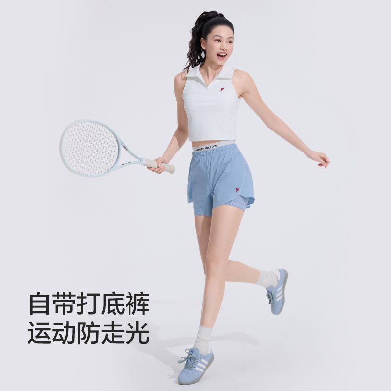 Sumday25轻中式双腰头运动短裤女夏防走光网球短裤凉感透气速干裤