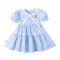可英 GOWINBABY女童连衣裙甜美2025夏季洋气女孩时髦公主裙女宝泡泡袖可爱娃娃裙 蓝色 110 cm