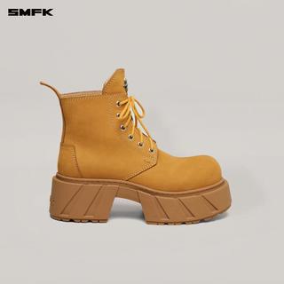 SMFK幻影皮质机车靴厚底增高短靴马丁靴女S0010W1/YG1/DK 姜黄色 40