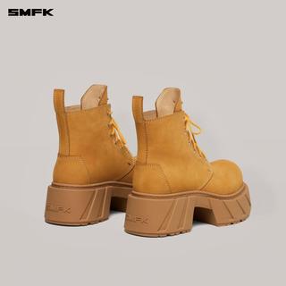 SMFK幻影皮质机车靴厚底增高短靴马丁靴女S0010W1/YG1/DK 姜黄色 36