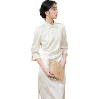 三彩【月白风清】2025夏季新款新中式盘扣立领连衣裙开叉旗袍裙女C