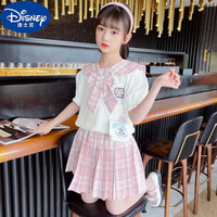 迪士尼(Disney)女童JK裙子套装2024夏装儿童时尚百褶裙中大童女孩短裙两件套 粉红色 不+包 120cm
