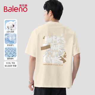 班尼路（Baleno）短袖美式涂鸦风字母印花T恤男夏季柔软亲肤吸湿透气潮牌纯棉上衣 双面印花-浅米#JPB涂鸦字胶带 M