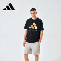 adidas 阿迪达斯 短袖男2025春夏季休闲运动透气轻薄圆领T恤 黑/金（速干） L