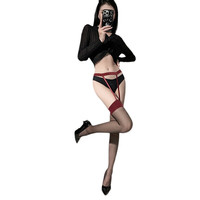 茵恋美情趣丝袜性感吊带一体袜纯欲拼接辣妹丝袜夜店蹦迪红边黑丝长筒袜 红边黑丝吊带袜 均码 【精美卡纸装】