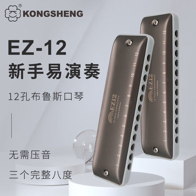 孔声 Kongshen EZ12 12孔全音阶布鲁斯口琴（自带低音4低音6 初学成人专业演奏级）