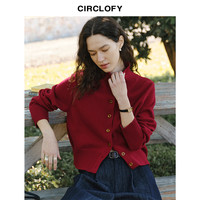 CIRCLOFY瑟夕 灰色羊毛针织开衫女上衣春秋长袖通勤打底毛衣外套