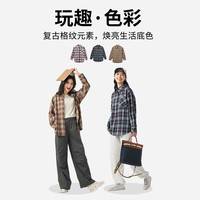 热风格纹衬衫2025年春款女士宽松格子长袖衬衣开衫内搭上衣外套女