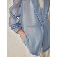 ELLE蓝色摩登宽松轻薄西装外套女2025夏季优雅设计感小众西服 蓝色 S