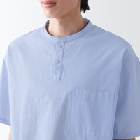 無印良品 MUJI（無印良品 ）男式 凉感 亨利领 短袖T恤休闲百搭亨利衫男款打底衫纯棉凉感物语 天蓝色条纹 XL（180/104A）
