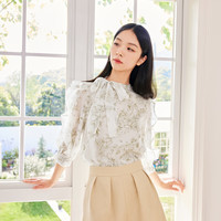 秋水伊人设计感飘带领衬衫夏季新款女装复古显白小个子上衣 花料