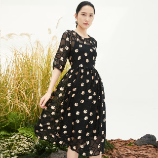 帕罗 印花蕾丝连衣裙女2025收腰显瘦裙子100%桑蚕丝烧花两件套吊带