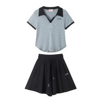 it ccaabb女装2024夏季运动翻领短袖T恤系绳休闲短裤两件套